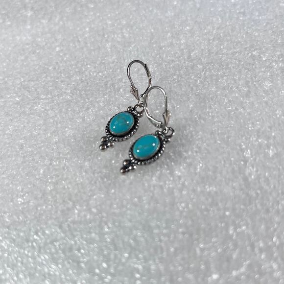 Sterling Silver Oval Turquoise Timeless New Deadstock Earrings - Picture 8 of 15
